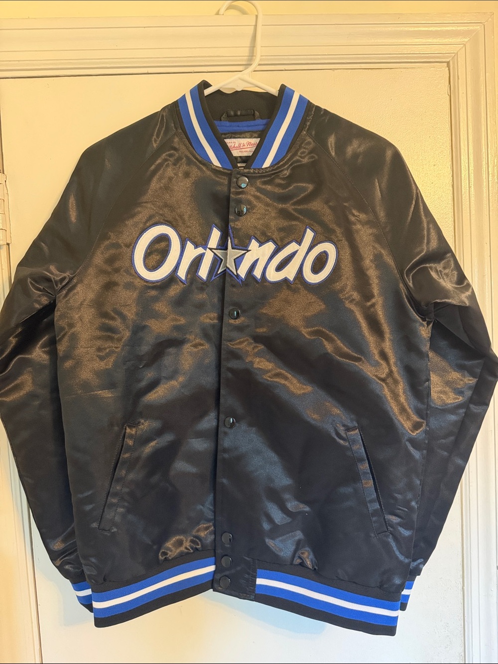 **NEW**Orlando Satin Varsity Jacket - Black & Blue Boys size 14/16